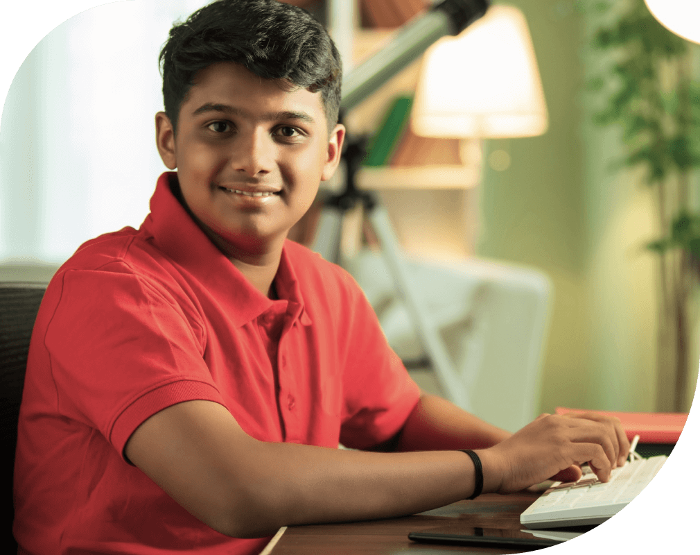 Young boy studying.